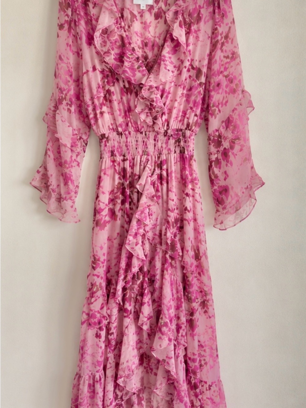 Misa Los Angeles Pink Floral Ruffle V-Neck Maxi Dress - Picture 2 of 2